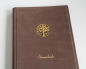 Preview: Stammbuch "Goldene Lebensbaum" mit goldenem Schrift aus braunem Nubukleder,  DIN A4
