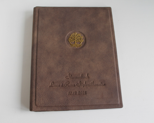 Stammbuch  DIN A4 "Lebensbaum" aus braunem Büffelleder im Vintage-Look