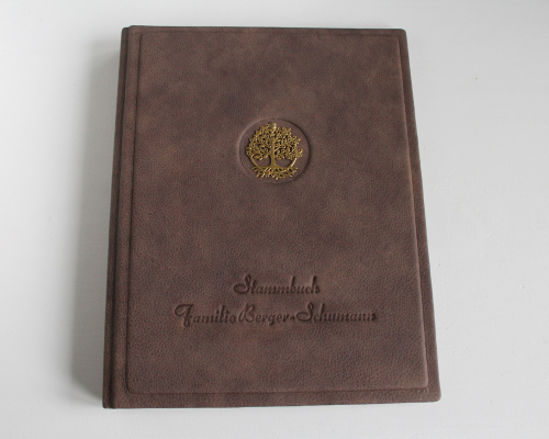 Preview: Stammbuch  DIN A4 "Lebensbaum" aus braunem Büffelleder im Vintage-Look