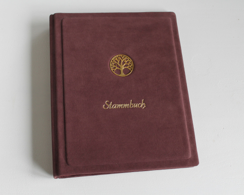 Preview: Stammbuch "Goldene Lebensbaum" aus bordeauxrotem Samtleder,  DIN A5