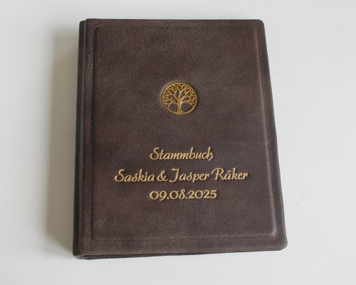 Stammbuch "Goldene Lebensbaum" aus braunem Nappaleder, DIN A5