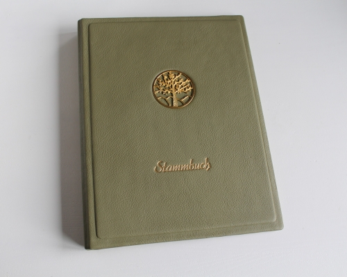 Preview: Stammbuch "Goldene Lebensbaum" aus hellgrünem Nappaleder,  DIN A4