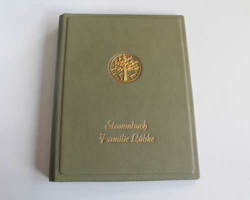 Stammbuch "Herz" aus hellbraunem Nubukleder,  DIN A4
