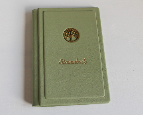 Preview: Stammbuch "Lebensbaum" aus hellgrünem Nappaleder