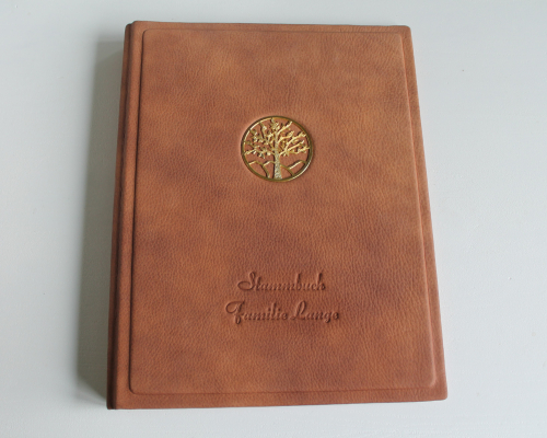 Stammbuch "Lebensbaum" aus Büffelleder,  DIN A4, cognacbraun