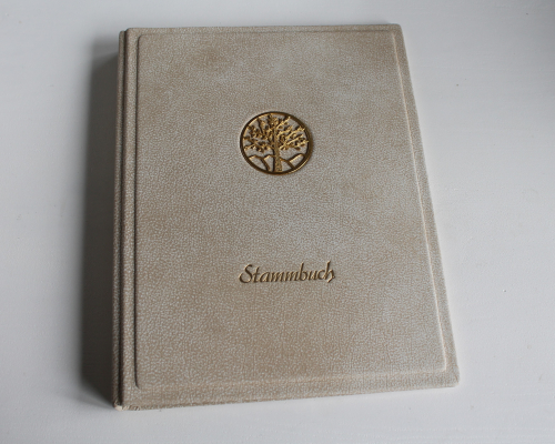Preview: Stammbuch "Goldene Lebensbaum" mit goldenem Schrift aus beigem Büffelleder,  DIN A4