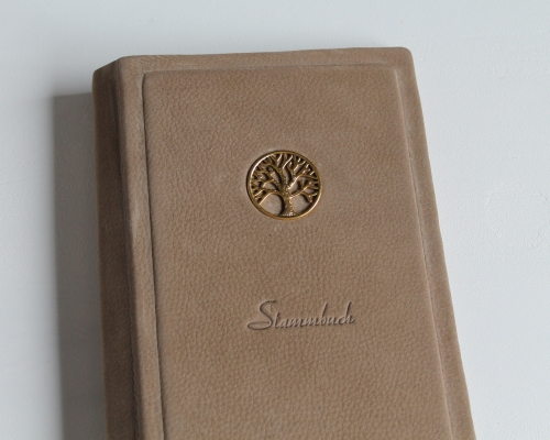 Preview: Stammbuch "Lebensbaum" aus beigem Nubukleder