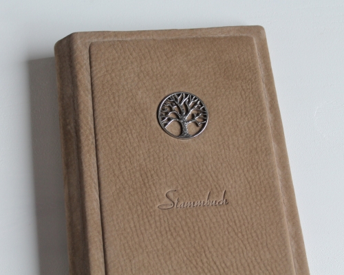 Preview: Stammbuch "Lebensbaum" aus beigem Nubukleder