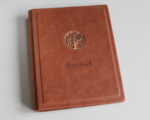 Preview: Stammbuch "Goldene Lebensbaum" aus braunem Nappaleder,  DIN A5