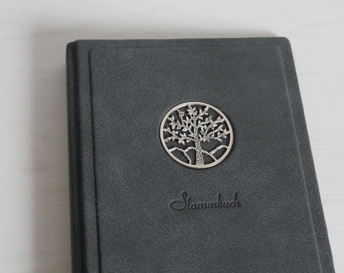 Stammbuch "Lebensbaum" aus Büffelleder,  DIN A5, dunkelgrau