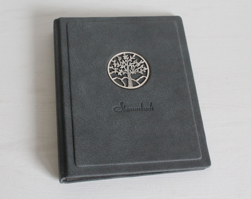 Stammbuch "Lebensbaum" aus Büffelleder,  DIN A5, dunkelgrau