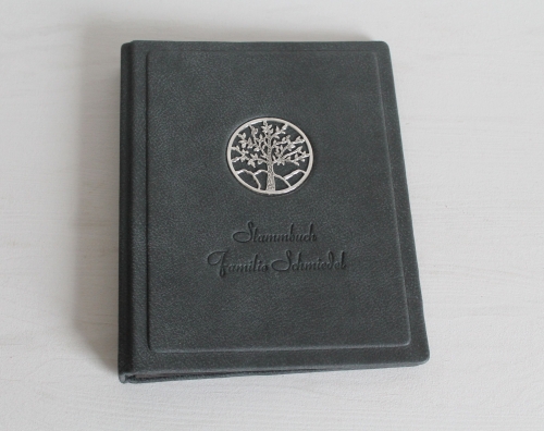 Stammbuch "Lebensbaum" aus Büffelleder,  DIN A5, dunkelgrau