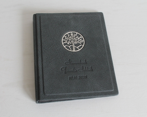 Stammbuch "Lebensbaum" aus Büffelleder,  DIN A5, dunkelgrau