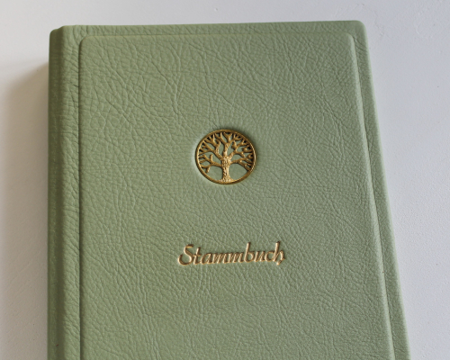 Preview: Stammbuch ♥GOLDENE LEBENSBAUM♥ aus hell grünem Nappaleder, DIN A5