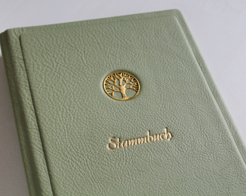 Stammbuch ♥GOLDENE LEBENSBAUM♥ aus hell grünem Nappaleder, DIN A5