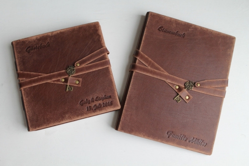 Preview: Gästenbuch - Album "Schlüssel", im Vintage Look, braun, groß