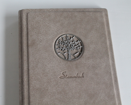 Stammbuch "Lebensbaum" aus Büffelleder,  DIN A5, grauetaupe