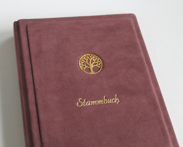 Stammbuch "Goldene Lebensbaum" aus bordeauxrotem Samtleder,  DIN A5