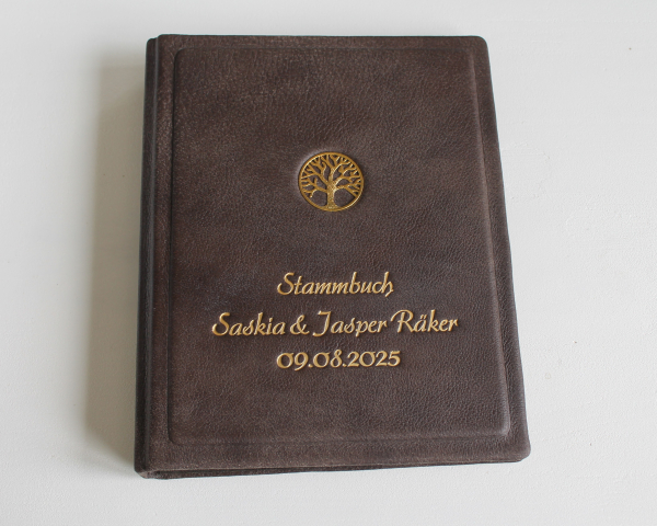 Stammbuch "Goldene Lebensbaum" aus braunem Nappaleder, DIN A5