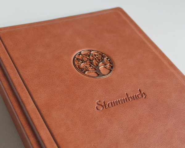 Stammbuch "Goldene Lebensbaum" aus braunem Nappaleder,  DIN A5