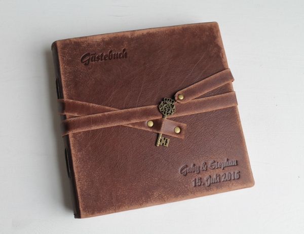 Gästenbuch - Album "Schlüssel", im Vintage Look, braun, groß