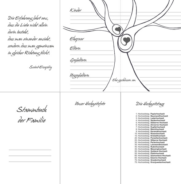 Stammbuch "Lebensbaum" aus Büffelleder,  DIN A5, dunkelgrau