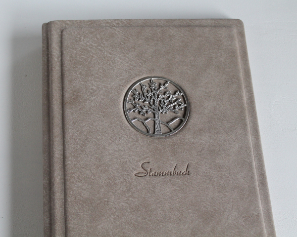 Stammbuch "Lebensbaum" aus Büffelleder,  DIN A5, grauetaupe