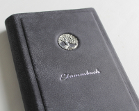 Stammbuch LEBENSBAUM mit silbernem Schrift aus Büffelleder, anthrazitgrau